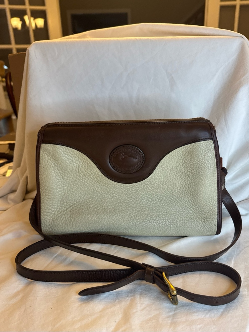 DOONEY & BOURKE Vintage Ivory & Brown Leather Crossbody Shoulder Made in USA